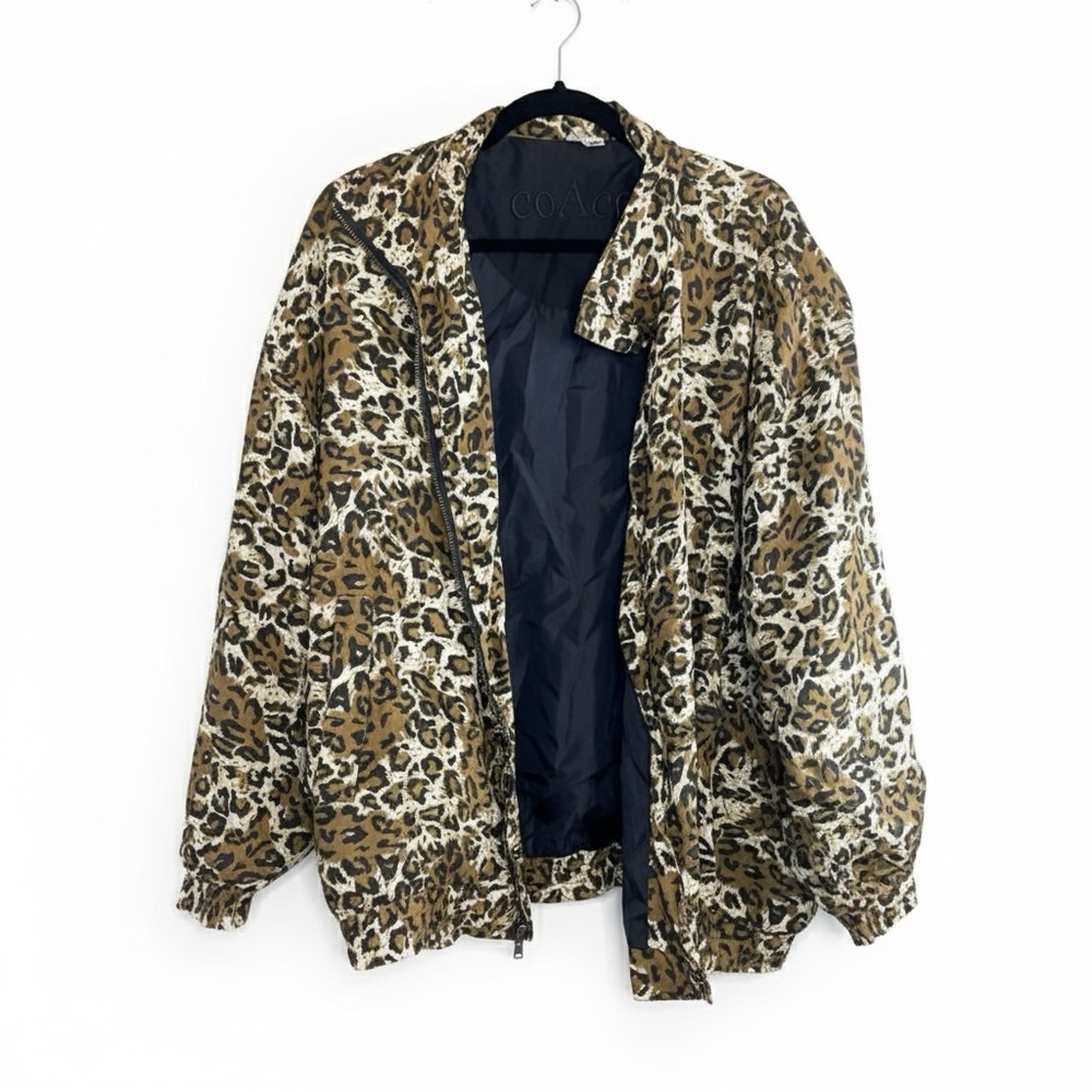 VINTAGE 80s/90s Coaco 100% SILK Leopard Print Bomber Jacket | Zip FLAW | Size 1X